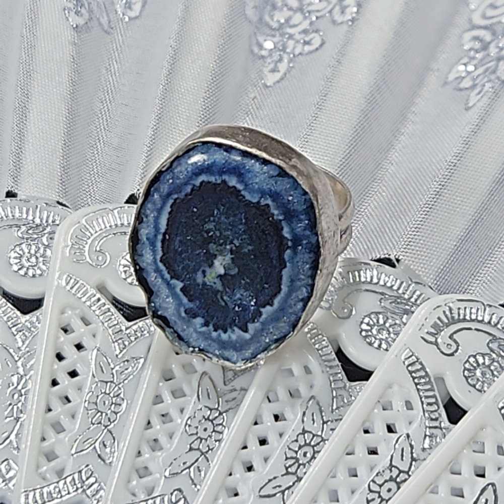~Beautiful, Colossal- Size, Round-Shaped Blue Geode Ring/ Gorgeous,Ornate Bezel~